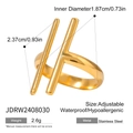 Detail showing dimensions and 2.6g weight of the adjustable gold stainless steel ring - Adjustable Open / Gold (JDRW2408030)