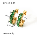 Pendientes de aro en C dorados con piedras rectangulares verdes y 20mm de altura - Verde (HF-E3210-GN)
