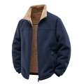 Giacca in pile spessa da uomo blu scuro con fodera in lana d'agnello e colletto - M / Blu scuro