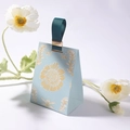 French style light blue wedding candy box with gold floral patterns and silk handle - 11.2*6*8.2cm / Blue