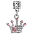 Silver crown charm bead with pink and white rhinestones on white background - Pink White Rhinestone Crown (014)