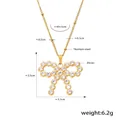 Collier nœud en acier titane doré avec pierres de zircon blanc et chaîne ajustable - Collier Zircone Nœud Papillon Or / Or
