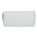 Minimalist white long zipper wallet for women crafted from lychee texture PU leather - White