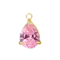 Pink pear-shaped zircon pendant with gold stainless steel three-claw setting - Steel Color Setting / Oct Pink (Zirconia)