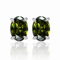 Oval olive green zircon stud earrings in silver four-prong setting for women - 925 Silver / Olive