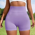 High-waisted seamless yoga shorts in light purple with ribbed tummy control and peach lift - S / Purple
