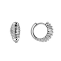 Silver croissant hoop earrings with a textured threaded design in a metallic finish - Croissant Hoop Earrings (CYE0372) / White Gold