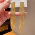 Elegant gold fringe tassel earrings with S925 silver posts and long chain drops - Long Tassel Chain / 3# Silver Earring Post-Regular-Golden Tassel