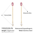Detail view of pearl tassel earrings showing dimensions 7.2cm length and 3.2g weight - Pink Marquise Gemstone Long Style (YYE025339-PK)