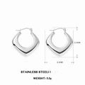 Sleek silver geometric hollow earrings in stainless steel with polished finish - Polished Rhombus Earrings / Steel