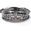 Ensemble bracelet couronne noire pour hommes avec corde tressée réglable et perles - Ensemble trois pièces / Noir