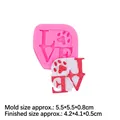 Pink silicone mold for LOVE letter and paw print design with finished resin sample - 3# Paw Print Letters (LOVE) / Pink
