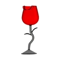 Detail of red rose-shaped wine glass with dark stem and high borosilicate glass texture - 150ml Red Grey Leaf Cup