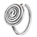 Macro view of vintage silver spiral texture ring with hollowed double line band design - Round Disk Spiral Style (N-347)