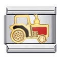 Italian modular charm in gold stainless steel with red enamel tractor design - ICJ470/Red Tractor