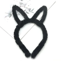 Cute black plush bunny ears headband for women and kids made of soft fabric material - Rabbit Ear / Long / Black