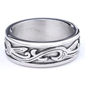 Retro stainless steel band ring for men and women featuring intricate woven vine texture - US 8 / Steel Color (01411)