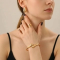 Polished gold geometric jewelry set including a ring, bracelet, and drop earrings - Earrings + Ring + Bangle (27) / Three-Piece Set / KC Gold