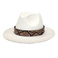 Détail d'un chapeau fedora blanc avec ceinture en cuir à motif serpent élégant - M (56-58cm) / Blanc