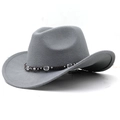 Dettaglio cappello cowboy in feltro grigio con fascia etnica di perline e cristalli - M (56-58cm) Regolabile / Grigio chiaro