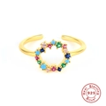 Vista dall'alto dell'anello regolabile in argento S925 dorato con pietre colorate - Stile 2 / Zirconia Colorata