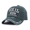 Berretto da baseball retrò in cotone lavato con ricamo VAIL Colorado in verde grigio - Regolabile / Verde Militare