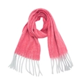 Detail of pink and white gradient boucle knit scarf featuring soft fringe tassels - Rose Red Gradient