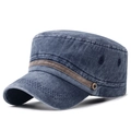 Berretto piatto blu scuro in cotone lavato con fibbia in metallo e stile vintage retro - Regolabile / Blu navy