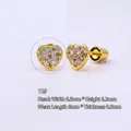 Puce d'oreille cœur doré avec pierres colorées rose violet et bleu taille 6,5x6,2mm - (1 PC) 12# Coeur - Or
