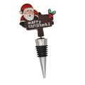 Christmas wine stopper featuring a Santa Claus figurine and Merry Christmas wooden sign - Single-sided Santa with Sign