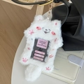 Plüsch-Katzen-Kartenhalter mit rosa Ohren und Goldverschluss an einer Ledertasche - Rosa Pfoten Hund Plüsch Kartenhalter
