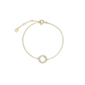 Macro shot of S925 sterling silver gold bracelet with micro-paved crystal circle charm - 925 Silver / 18K Gold