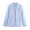 Chaqueta blazer entallada azul claro para mujer sin solapa para un look moderno - XS / Azul