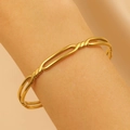 Adjustable golden stainless steel cuff bracelet with elegant twisted rope and oval ring design - Twisted Rope Geometric Cross (A-302)