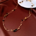 Tiger eye shell beaded gold double layer necklace on wine red silk background - 27# Necklace-Gold-Brown