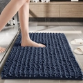 Navy blue thick chenille bath mat with absorbent non-slip texture on bathroom tile - Tufted Chenille-Navy Blue