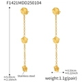 Detailed dimensions of gold flower drop earrings in stainless steel with measurements - Flower Tassel Earrings (F1421) / Gold Earrings