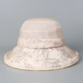 Detail of floral summer sun hat featuring breathable mesh top and red flower patterns - M(56-58cm) / Apricot