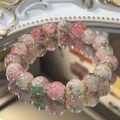 Elegant beaded bracelet featuring translucent pink and green cherry blossom agate and gold spacers - Cherry Blossom Beaded Bracelet #sz450