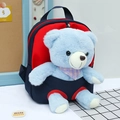 Cute teddy bear backpack for kids in navy blue and red with a soft plush bear toy - Dark Blue