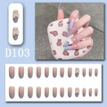Detail of pink and blue gradient oval press-on nails with white bow decoration - D103 (Glue Type)