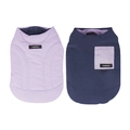 Gilet trapuntato per cani e gatti in lavanda e blu scuro con colletto antivento - S / Viola & Blu
