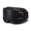 Dual-layer anti-fog ski goggles with black frame and colorful ink splatter pattern - Black Pink Blue Splatter Frame Black Lens