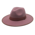 Chapeau fedora rétro style cowboy en feutre rose poudré avec bordure gansée de cuir - M (56-58cm) / Violet foncé