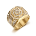 Luxury gold plated octagonal ring for men with full iced out diamond pave settings - US 8 / Gold