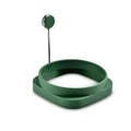 Stampo per uova rotondo in silicone verde con manico in acciaio inox e impugnatura - verde scuro