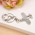 Silver airplane keychain with clear rhinestones and lobster clasp for bags - Silver Mini Star Airplane