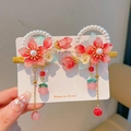 Traditional Hanfu hair clips with red flowers, green leaves and pearl tassels - 59# Huakaifugui Style