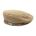 Khaki cotton baker boy hat with brown leather strap and silver metal buckle detail - M(56-58cm) / Khaki