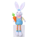 Conejo de Pascua de peluche con peto azul zanahoria y piernas largas de cuentas - Estilo Zanahoria